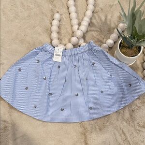 J. Crew Blue Striped Kids Skirt with Floral Accents